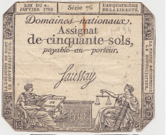 FRANTA ASIGNATA ASSIGNAT 50 SOLS IANUARIE 1792 SIGN. SAUSSAY F foto