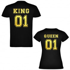 Set 2 Tricouri cuplu King 01 si Queen 01, negru/auriu foto