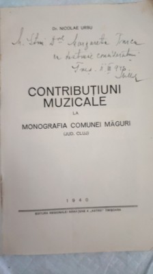 CONTRIBUȚIUNI MUZICALE LA MONOGRAFIA COMUNEI MĂGURI(JUD. CLUJ) - NICOLAE URSU-1940 AA foto