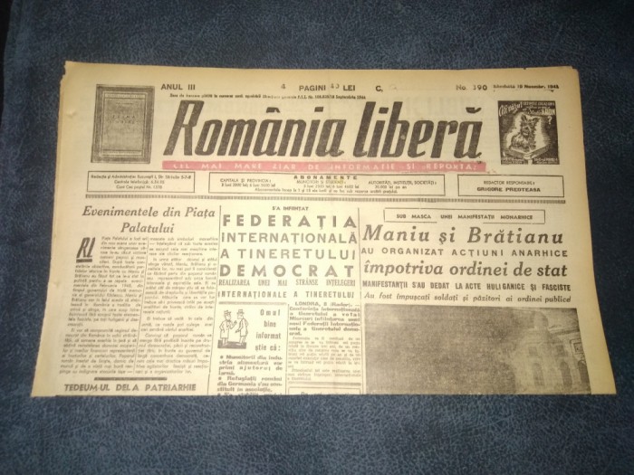 ZIAR ROMANIA LIBERA 10 NOIEMBRIE 1945 MITING MANIU BRATIANU