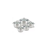 Set de 5 oale din inox cu capac sticla, dimensiuni 16cm, 16cm, 18cm, 20cm, 24 cm, Kinghoff