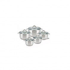 Set de 5 oale din inox cu capac sticla, dimensiuni 16cm, 16cm, 18cm, 20cm, 24 cm, Kinghoff