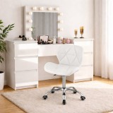 Masa de toaleta/machiaj, Antonia, sertare lucioase + scaun Avola, alb, cu oglinda si LED-uri, 155x42x135 cm
