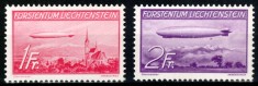 Liechtenstein 1936, Mi #149-150**, Posta Aeriana, aviatie, Zeppelin, MNH, cota 250,- &euro;!