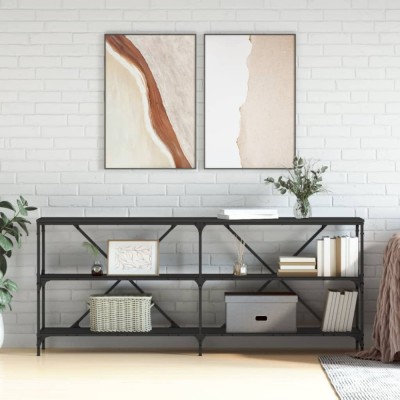 Gossi masa consola, negru, 180x30x75 cm, lemn prelucrat si fier foto