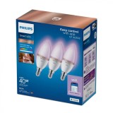 3 Becuri LED RGB inteligente Philips Candle C37, Wi-Fi, Bluetooth,, E14