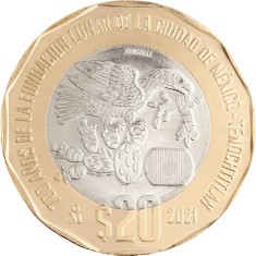 Mexic 20 Pesos 2021 (Foundation of Mexico-Tenochtitlan) 30 mm KM-New UNC !!! foto