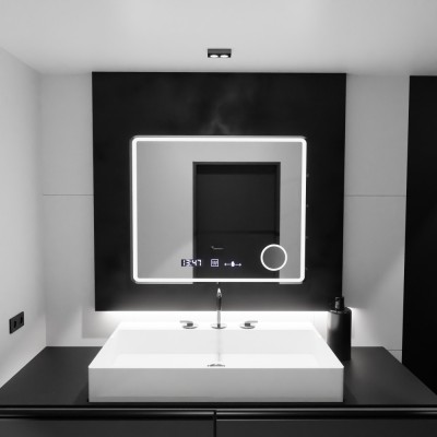 Oglinda LED Rectangulara, 90x75cm, Riflesso MotionGlow Marcello, Sistem Dezaburire, Ceas &amp;amp; Termometru, Lupa Cosmetica, Dimabila ModernLight Concept foto