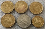 P3. Franta lot 10 centimes 1970 + 20 centimes 1962 1971 1984 1985 + 1 Franc 1960 **