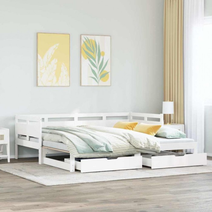 vidaXL Pat de zi cu extensie și sertare fără saltea, alb, 90x190 cm 3302236