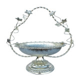 Fructiera din metal cu toarta si flori, Luxury, Silver, 33 cm, 177STH