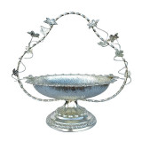 Cumpara ieftin Fructiera din metal cu toarta si flori, Luxury, Silver, 33 cm, 177STH