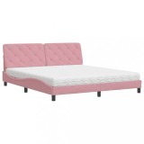 Cumpara ieftin Pat cu saltea, roz, 180x200 cm, catifea