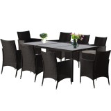 Set mobilier gradina/terasa, maro inchis si bej, ratan sintetic, 1 masa, 8 fotolii, Brian, Chomik