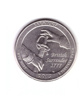 Moneda SUA 25 centi/quarter dollar 2015 D, Saratoga New York, stare foarte buna, cu luciu foto