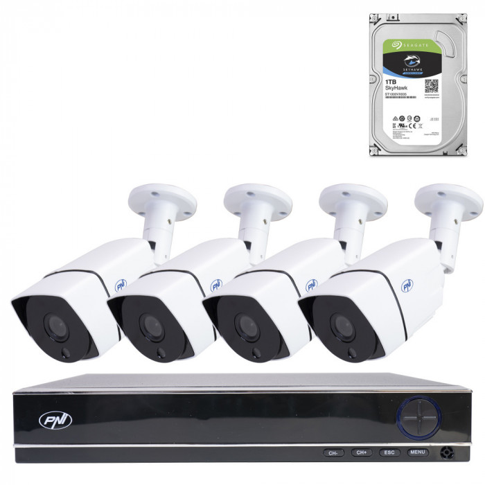 Pachet Kit supraveghere video AHD PNI House PTZ1300 Full HD - NVR si 4 camere exterior 2MP full HD 1080P cu HDD 1Tb inclus