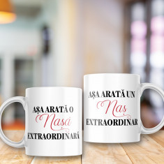 Set de 2 căni „Naș & Nașă” personalizate Alba