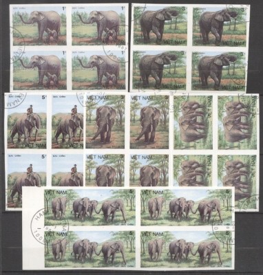 Vietnam 1987 Elephants, 4 imperf. set in block, used T.379 foto