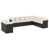 Cumpara ieftin Set canapele de gradina cu perne, 10 piese, negru, poliratan