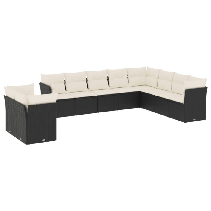 Set canapele de gradina cu perne, 10 piese, negru, poliratan