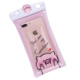 Husa subacvatica mascot waterproof flippy, snowproof, universala, cu snur, pentru telefon sau documente, piggy, roz