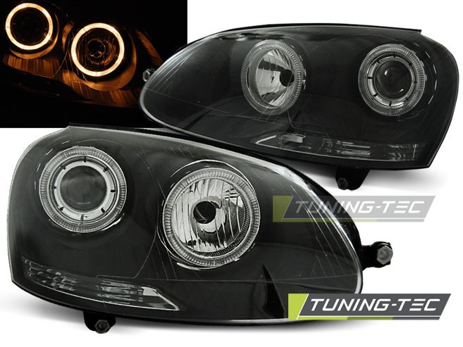 Faruri sport tuning Angel Eyes VW Golf 5 Jetta look negru cu lupa NOU,  Volkswagen | Okazii.ro