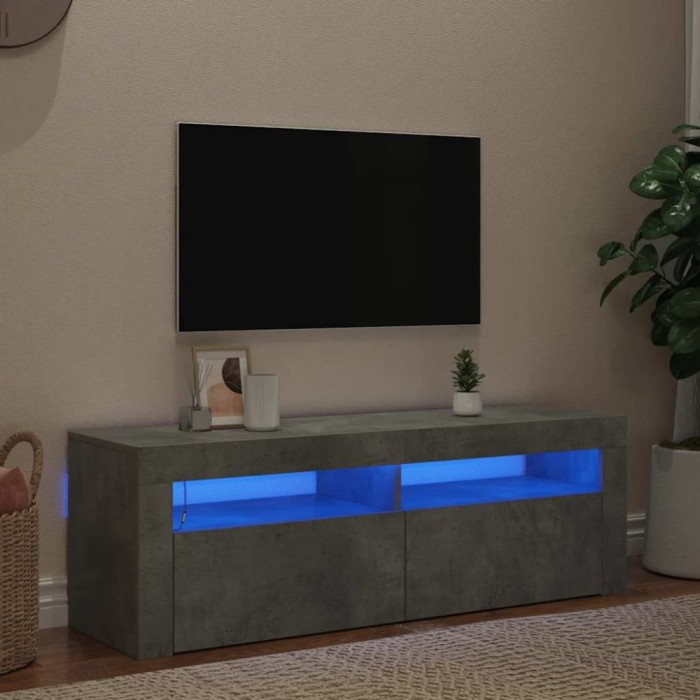 vidaXL Comodă TV cu lumini LED, gri beton, 120x35x40 cm