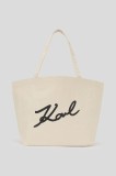 Karl Lagerfeld geantă de bumbac K/SIGNATURE culoarea bej, A3W50108