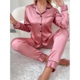 Cumpara ieftin Set Pijama de Dama 2 Piese din Satin, Roz Pudra - MEI81