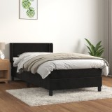 Cumpara ieftin Pat box spring cu saltea, negru, 90x190 cm, catifea
