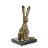 Iepure sezand-statueta din bronz cu un soclu din marmura BX-59, Animale