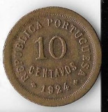 Moneda 10 centavos 1924, bronz - Portugalia, cotatii ridicate!