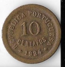 Moneda 10 centavos 1924, bronz - Portugalia, cotatii ridicate! foto