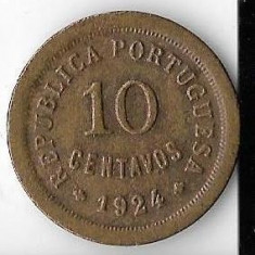 Moneda 10 centavos 1924, bronz - Portugalia, cotatii ridicate!