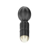 Aparat de masaj mini IBIZA Pocket Wand, 10 funcții de vibrație, lungime 11.5 cm, din silicon, rezistent la apă IPX5, negru