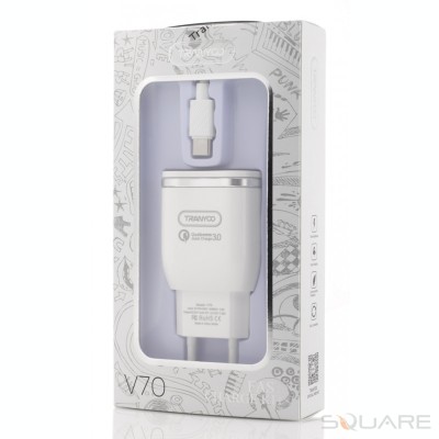 Incarcatoare Retea Tranyoo, V70, 3.6A, Fast Charge Kit, USB Type-C Cable, White foto