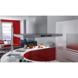 Hota Insulă Argintie 90cm, LCD, 750 m&sup3;/h, Inox, 4 LED, 3 Filtre, Silențioasă