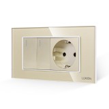 Cumpara ieftin Intrerupator Dublu + Priza cu Rama din Sticla LUXION, Standard Italian, 4M SmartElectro IntelligentHouse