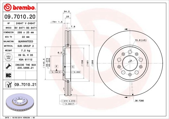 BREMBO 09.7010.21 PRIME LINE - UV Coated Disc frana