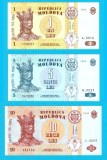 Moldova SET 3x (pick 8+9+10) 1+5+10 Lei 1994 UNC; Primul an de apariție