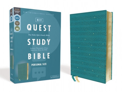 Niv, Quest Study Bible, Personal Size, Leathersoft, Teal, Comfort Print: The Only Q and A Study Bible foto