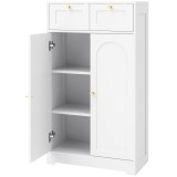 HOMCOM Dulap baie &icirc;ngust cu 2 sertare, poliță reglabilă 60 x 30 x 108 cm Alb | Aosom Romania