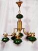 Candelabru antic Art Decor, globuri metal emailat verde, Lustre