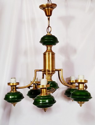 Candelabru antic Art Decor, globuri metal emailat verde foto