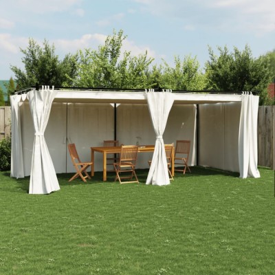 vidaXL Pavilion cu draperii, gri taupe, 6x3 m, oțel foto