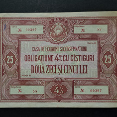 Obligatiune CEC 25 Lei RSR , C.E.C.