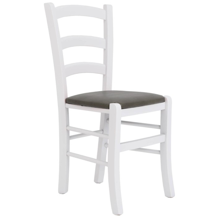 Scaun Paesana - cadru alb - imitatie piele gri - 62019