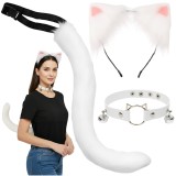 Costum pisica alb 3 piese cu coada, urechi si zgarda, Ruhhy