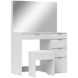Masa de toaleta/machiaj + taburet, 5 sertare, dreapta, cu oglinda, alba, 97.2x44.5x136.5 cm GartenVIP DiyLine