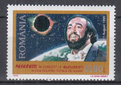 ROMANIA 1999 LP 1489 PAVAROTTI IN CONCERT LA BUCURESTI IN ZIUA ECLIPSEI SERIE MNH foto